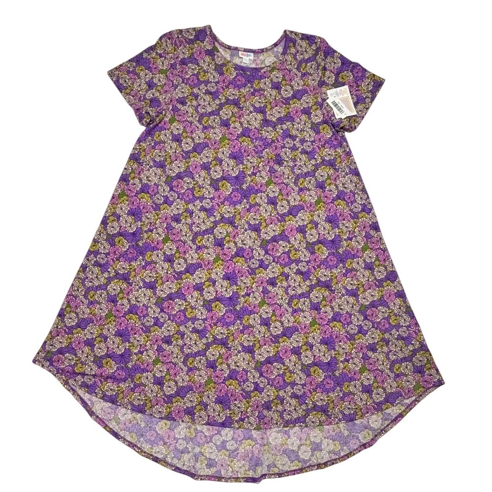 LuLaRoe Womens Dress Size 2XL Carly‎ Purple Yellow Floral High Low Swing XXL NWT